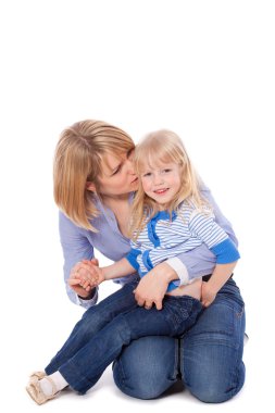 Mom whisper in child's ear clipart