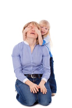 Child close her mother eyes clipart
