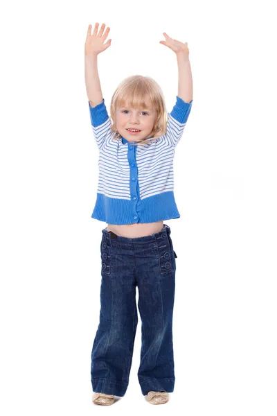 Cute girl with hands up — Stock Photo, Image
