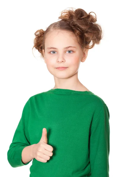 Glimlachend meisje gebaren ok teken — Stockfoto