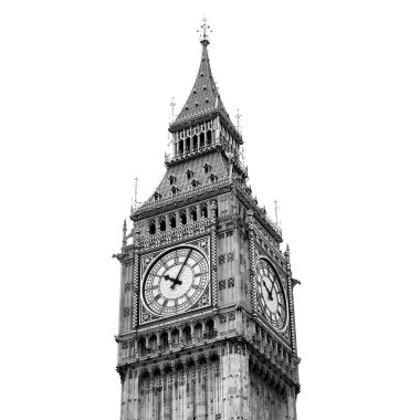 Big Ben, Houses of Parliament, Westminster Palace, London gothic architecture - high dynamic range HDR - black and white clipart