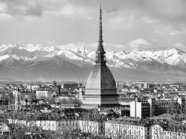 Ciudad Turín Torino Panorama Del Horizonte Visto Desde Colina Alto — Foto de Stock