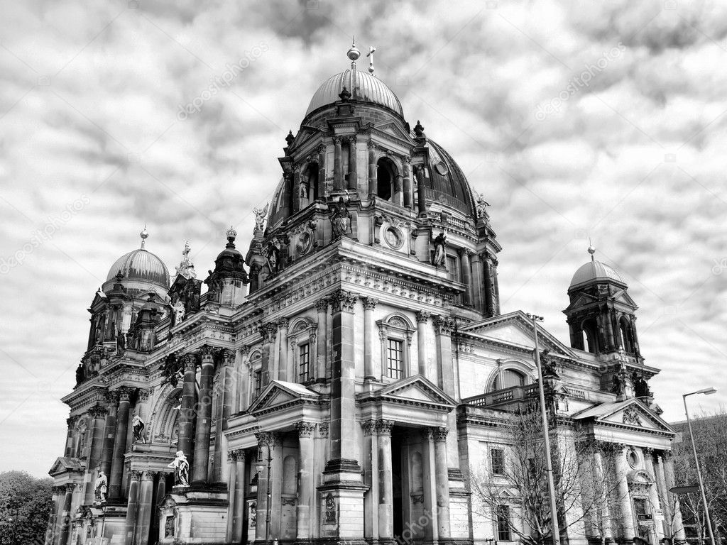 Berliner Dom cathedral church in Berlin, Germany - high dynamic range HDR - black and white