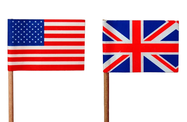イギリス ユニオン ジャック 白で分離されたアメリカの国旗 — ストック写真