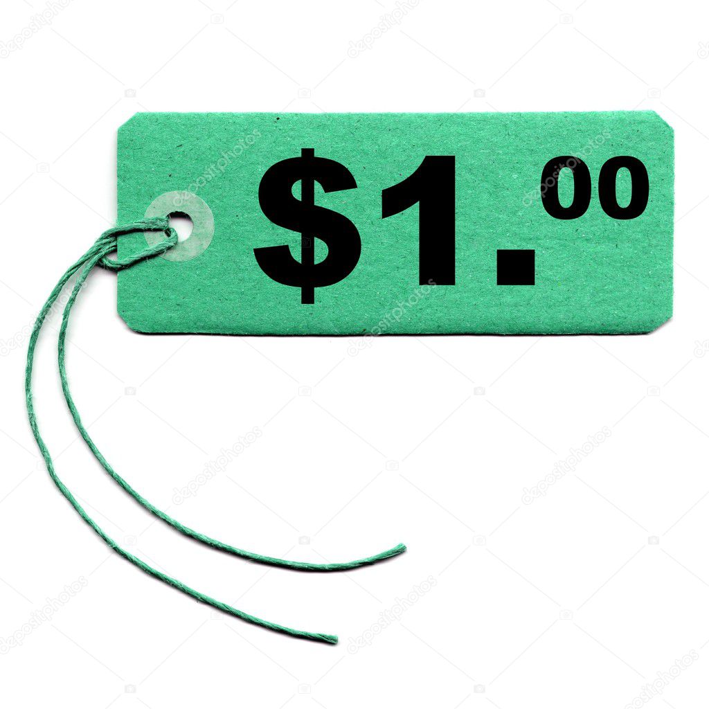 Price tag with string isolated over white - 1 Dollar