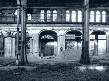 terk edilmiş fabrika mimarisi, Torino (torino), İtalya - yüksek dinamik aralık hdr - siyah ve beyaz kalıntıları