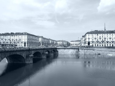 piazza vittorio emanuele II Meydanı, Torino, İtalya - yüksek dinamik aralık hdr - siyah beyaz