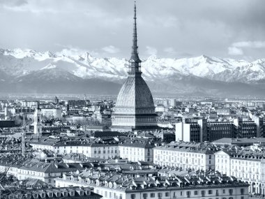 City of Turin (Torino) skyline panorama seen from the hill - high dynamic range HDR - black and white clipart