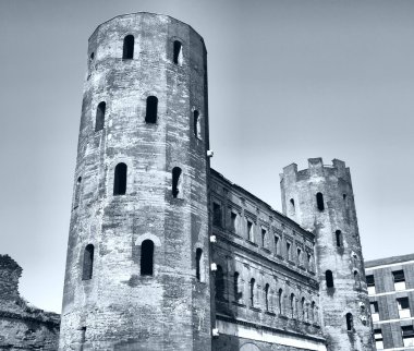 Torri palatine Antik Roma gates Town, Torino - yüksek dinamik aralık hdr - siyah beyaz