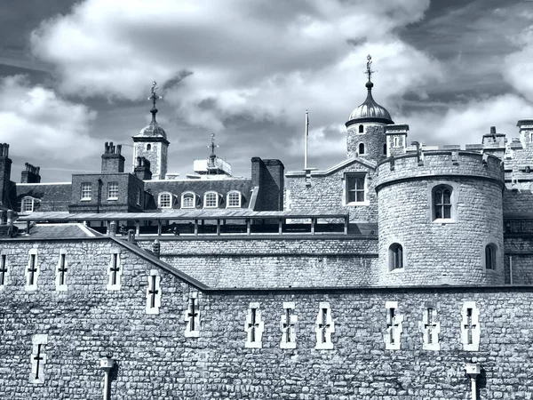 Turnul Londrei Castelul Medieval Inchisoarea Gama Dinamica Hdr Alb Negru — Fotografie, imagine de stoc