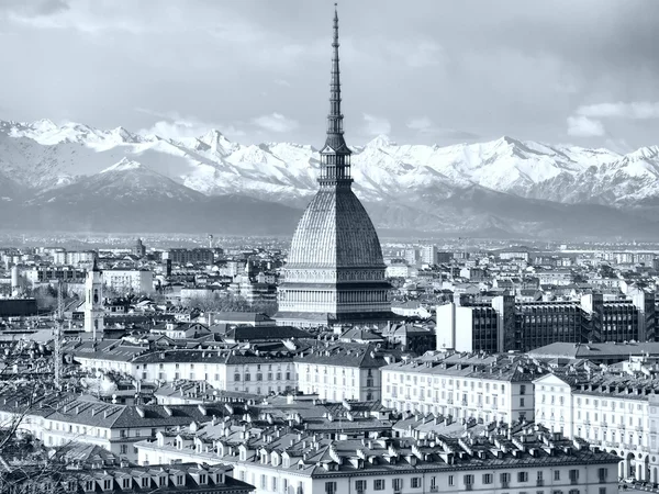 Stad Turijn Torino Skyline Panorama Gezien Vanaf Heuvel Hoog Dynamisch — Stockfoto