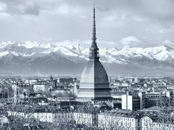 Πόλη Του Τορίνο Τορίνο Πανόραμα Στον Ορίζοντα Φαίνεται Από Λόφο — Φωτογραφία Αρχείου