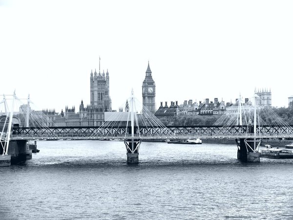 Panoramic view of River Thames, London, UK - high dynamic range HDR - black and white