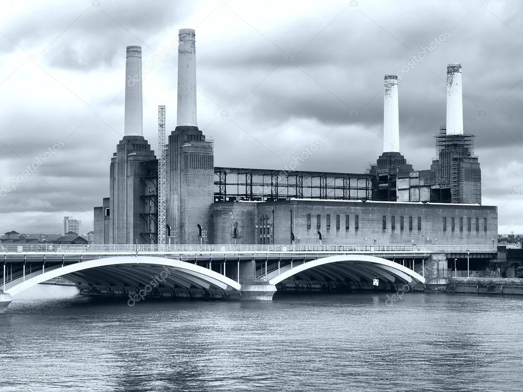 Battersea Power Station in London, England, UK - high dynamic range HDR - black and white