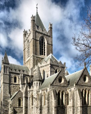 Christ Church, Dublin - ancient gothic cathedral architecture - high dynamic range HDR - rectilinear frontal view clipart