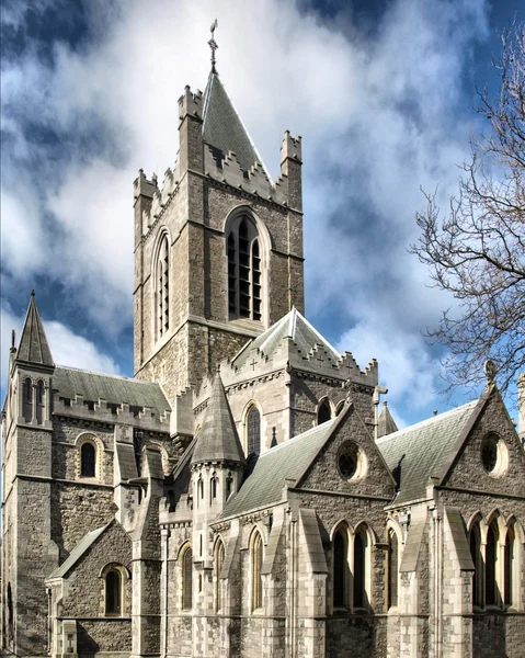 Christ Church Dublin Starověké Gotická Architektura Katedrály Vysokým Dynamickým Rozsahem — Stock fotografie