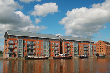 Warehouse in Gloucester dock and ships and boats clipart