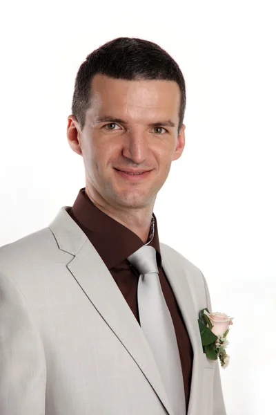 Portrait of handsome bridegroom isolated on white background — Stock Photo, Image