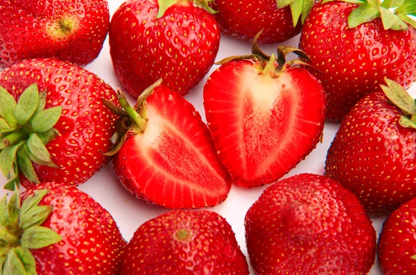 Macro shot of strawberries on white background — Stock Photo, Image