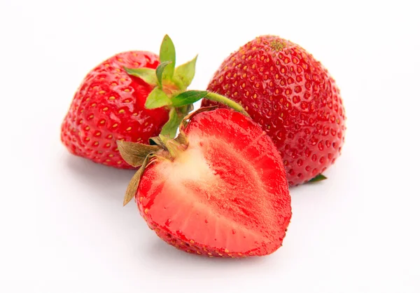 Fresh strawberries with stems on white background, studio shot — Stock Photo, Image
