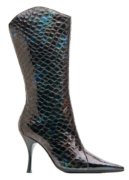 Černá samice vysokým podpatkem boot izolované s cestou — Stock fotografie