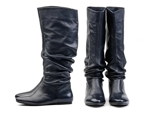 Front and side view of pair of black female boots on white background — Stock Photo, Image