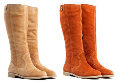 Two pairs of female high boots on the white background clipart