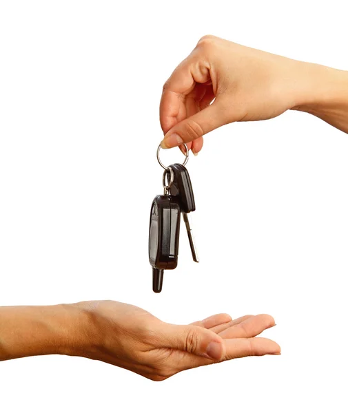Female hand holding a car key — Stock Photo, Image