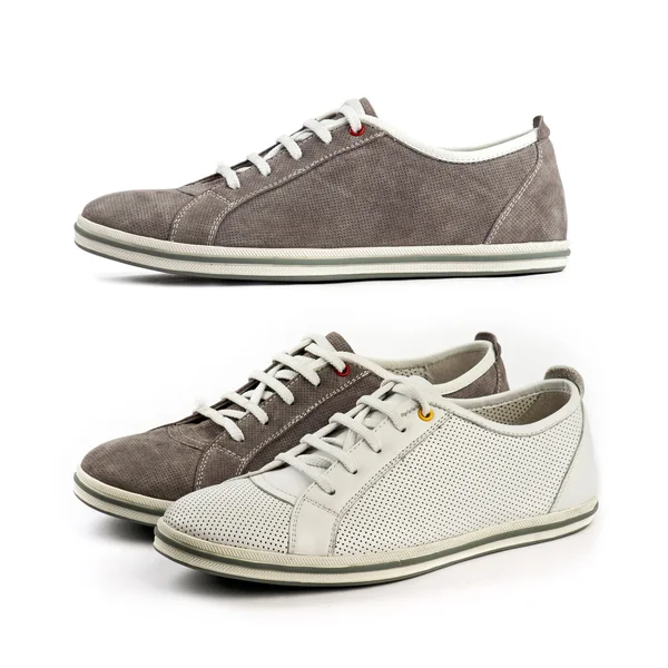 Sportschuhe Weiße Und Braune Schuhe Unten Und Derselbe Braune Schuh — Stockfoto