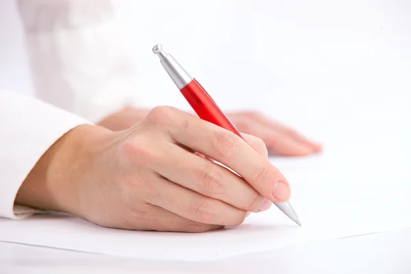 Ręczne Pisanie Długopisem Bliska Strzał — Zdjęcie stockowe