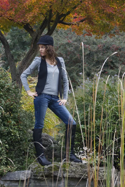 stock image Woman in the autumn forest