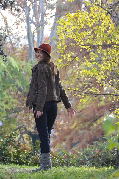 stock image Woman in the autumn forest