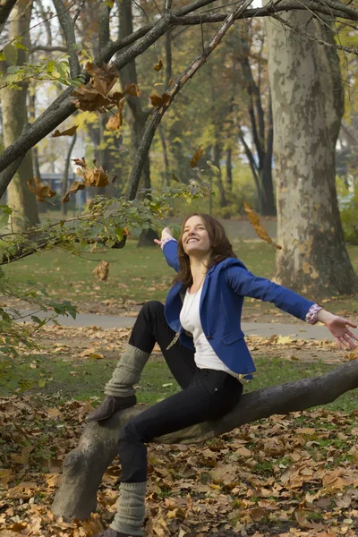 stock image Woman in the autumn forest