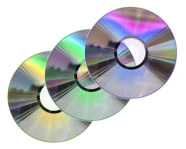 三色的 Cd / Dvd 磁盘上孤立的白 — 图库照片