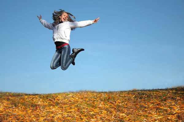 Joyful Woman jumping — Stock Photo, Image