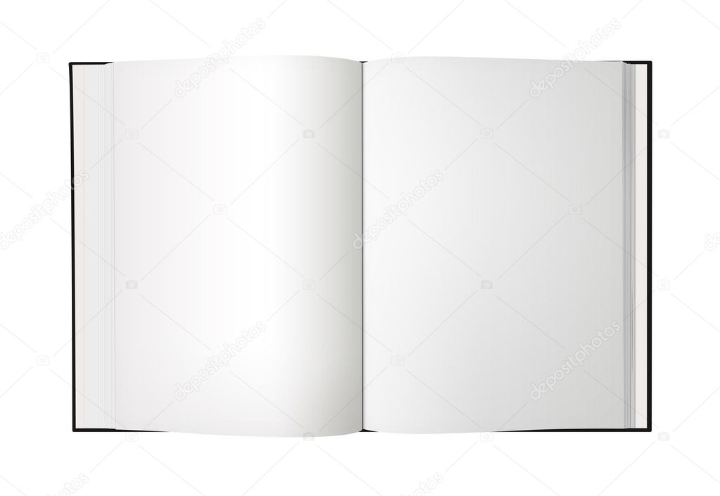 Open book with blank pages, isolated on a white background.