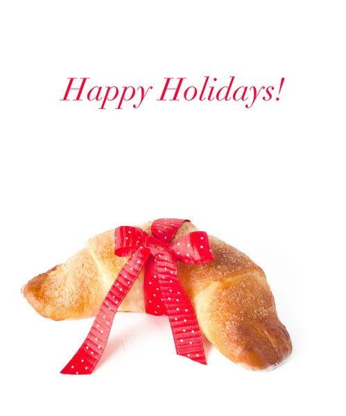 Brioche tied with a red bow and example text — Stock Photo, Image
