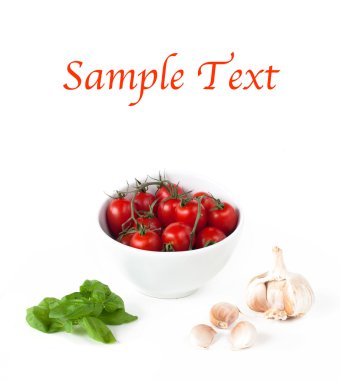 domates, fesleğen, sarımsak ve örnek metin
