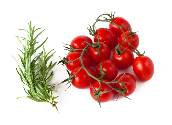 Tomaten en rosemarie op wit — Stockfoto