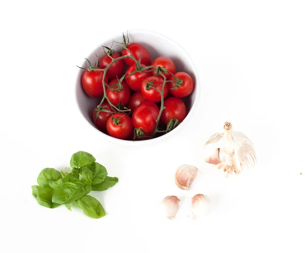 Tomaten, basilicum, knoflook — Stockfoto