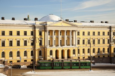 Tramway in front of Helsinki University Museum clipart