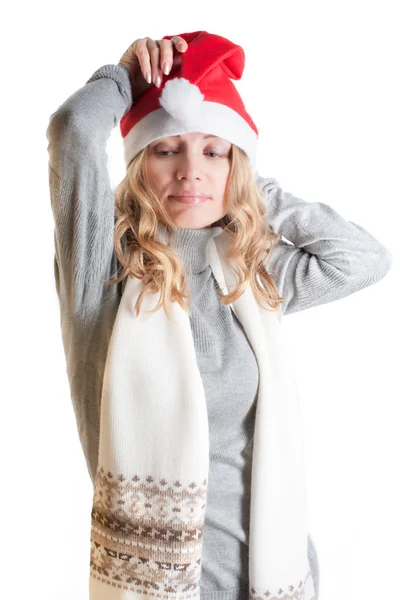 Жінка в капелюсі Санта — стокове фото