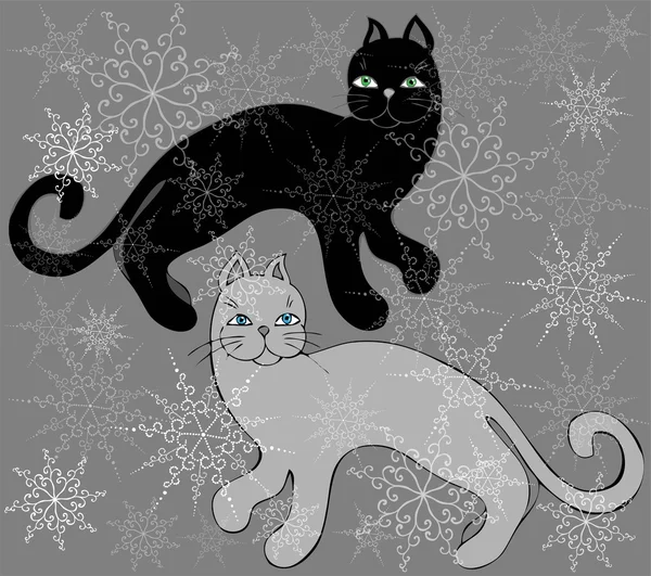 Seamless snowflakes. Cats. — Stock Vector