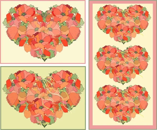 装饰的心。罂粟. — 图库矢量图片