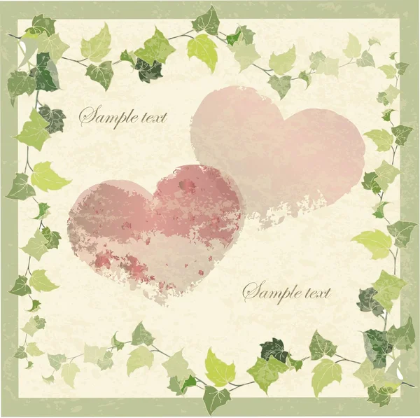 Vintage kort med bilden av en vild murgröna och hjärtan. — Stock vektor