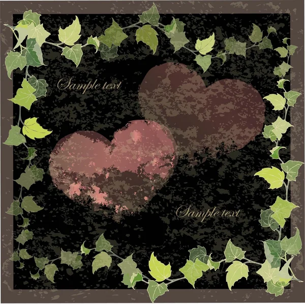 野生のキヅタおよび描画 Hearts Hand バレンタインの日グリーティング カードのイメージとビンテージ グリーティング カード — ストックベクタ