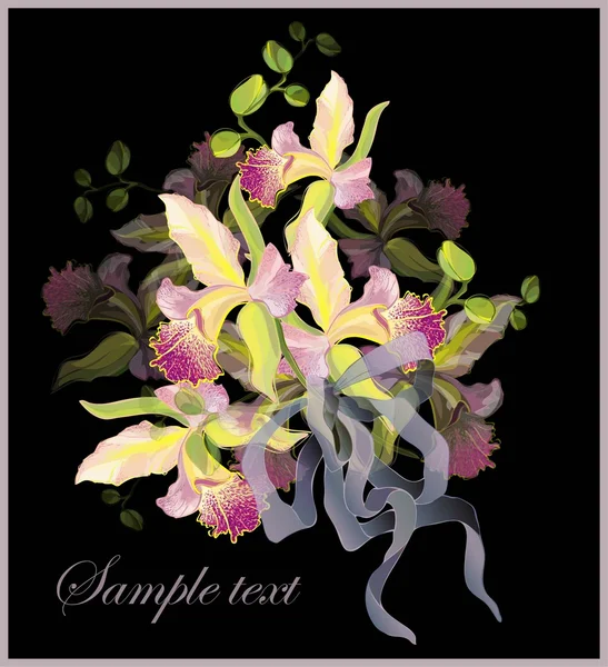 用一束兰花的贺卡。束美丽的花园兰花 — 图库矢量图片
