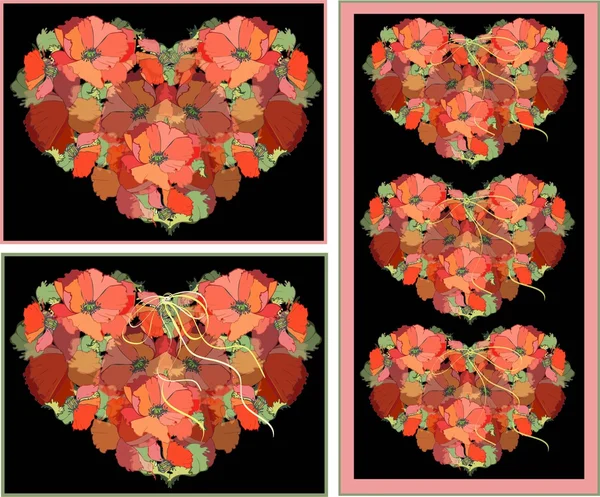 Рука Намальована Вітальна Листівка Дня Валентинки Декоративне Серце Поппі — стоковий вектор