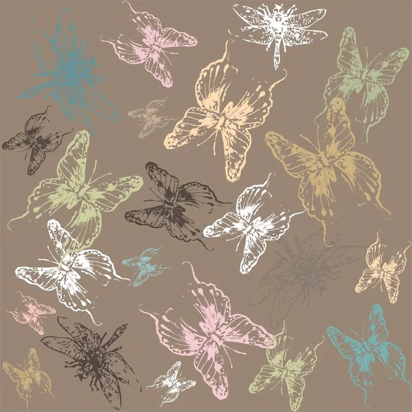 Nahtloser Hintergrund Mit Dem Bild Einer Libelle Und Schmetterlingen — Stockvektor