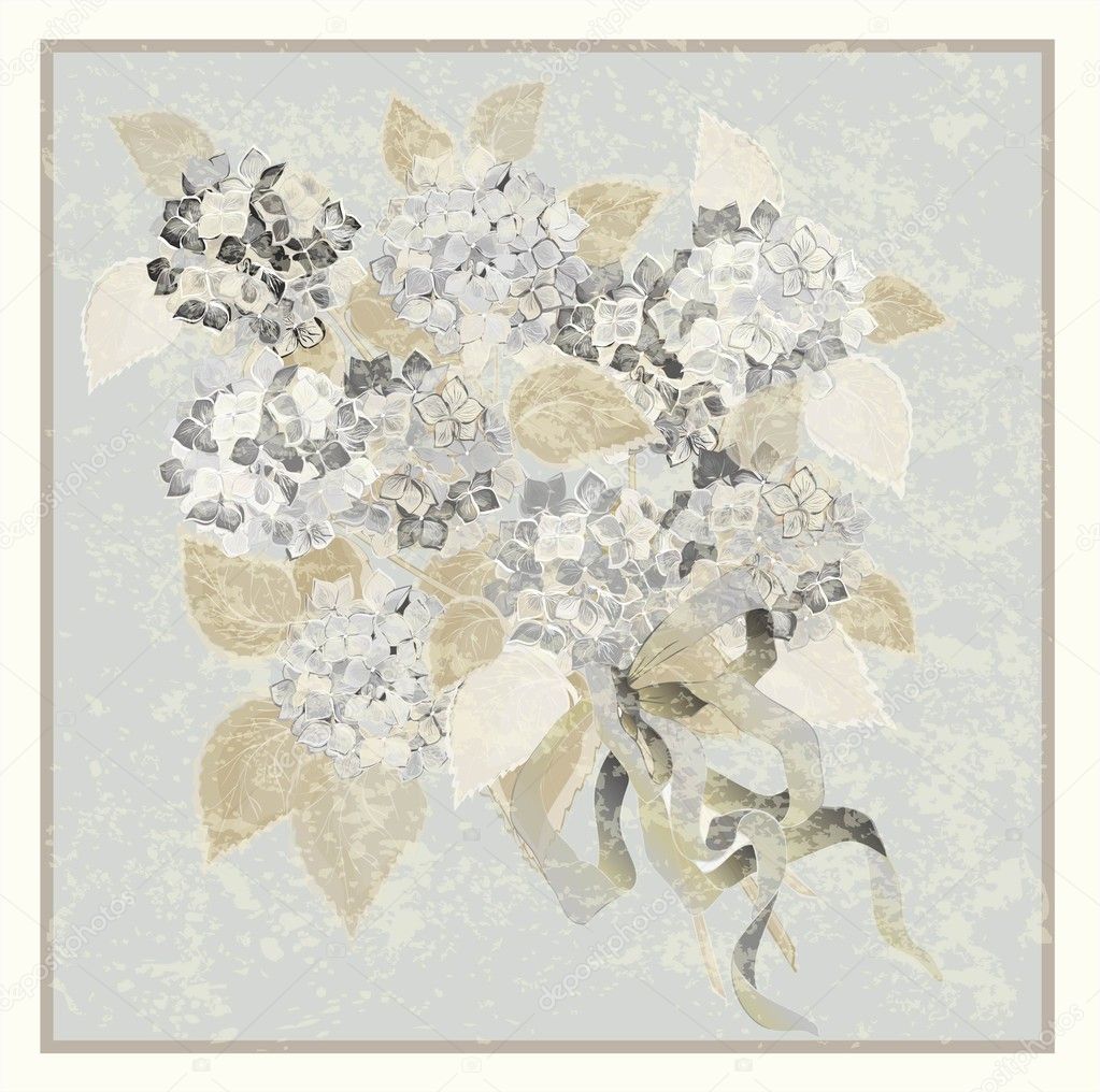 Greeting card with a bouquet of hydrangea.